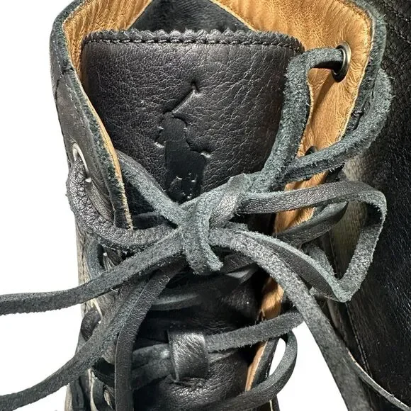Polo Ralph Lauren Ranger Tumbled Black Leather Boot Mens Size 10 Lace Up Buckle